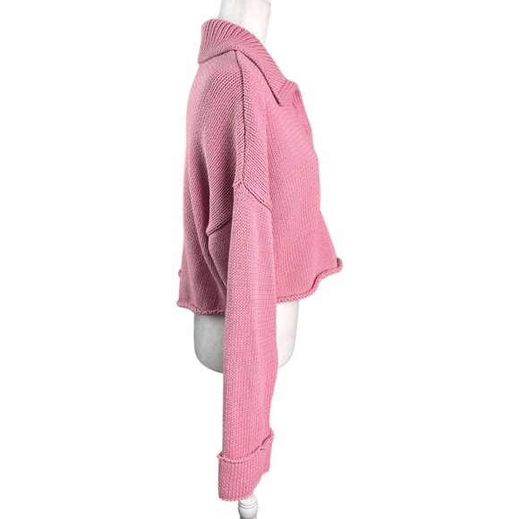 Show Me Your Mumu Crawford Collared Cropped Sweater Pink Knit Size S Cotton - Picture 6 of 10
